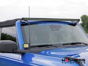 Ford Bronco Light Upgrade - Windshield Light Bar Kit - Rough Country - 50" Single Row LED - Black Series Ford Bronco Light Upgrade - Windshield Light Bar Kit - Rough Country - 50" Single Row LED - Black Series